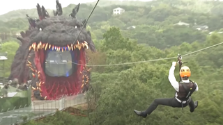 Watch People Zipline Into Godzilla's Mouth